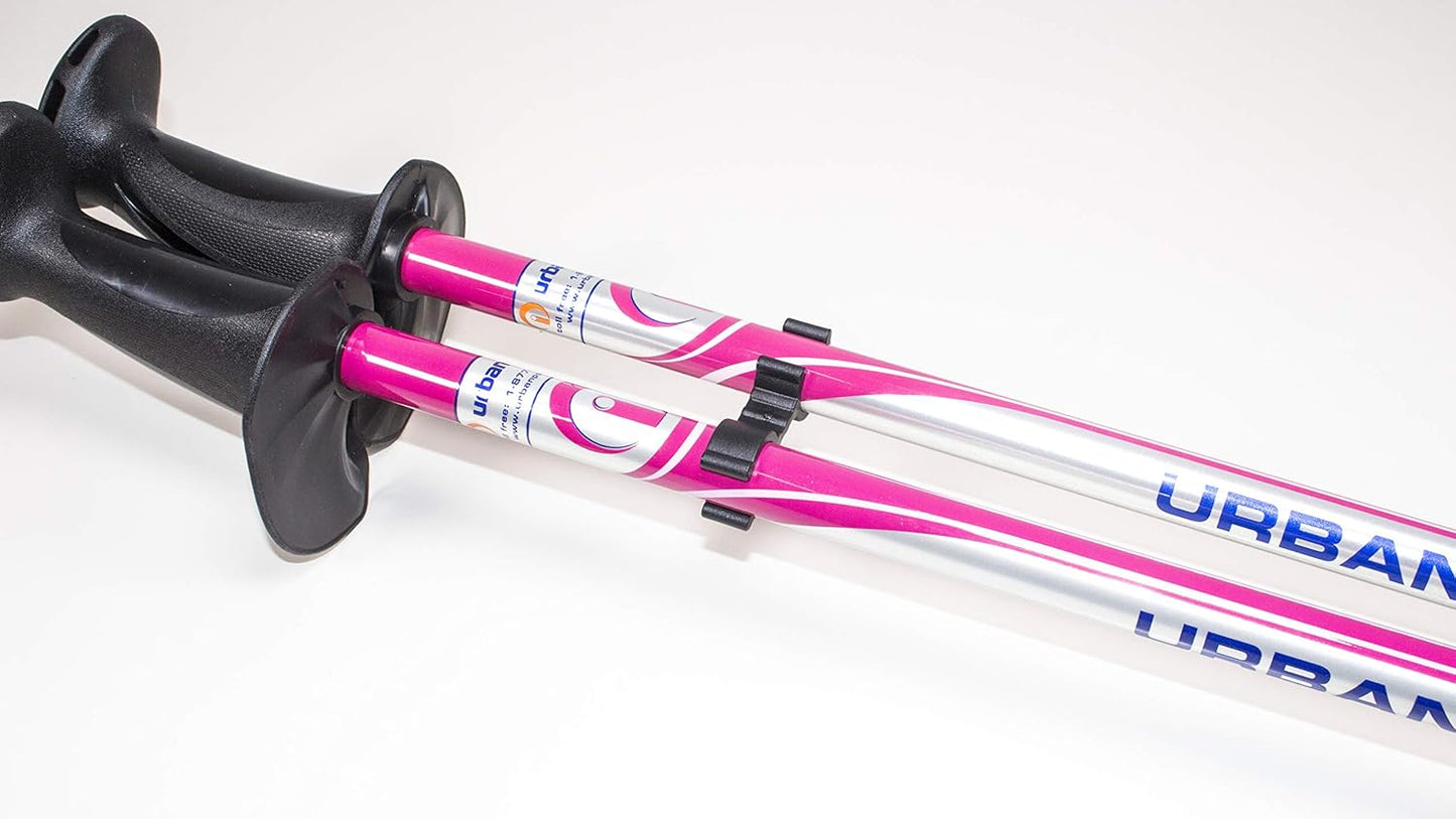 Urban Poling - Urban Poles 4Life - Lightweight, Aluminum Nordic Walking Sticks - Pink & Silver - 1 Pair – for Users 4'2"–6'2" - Collapsible & Adjustable Hiking Gear