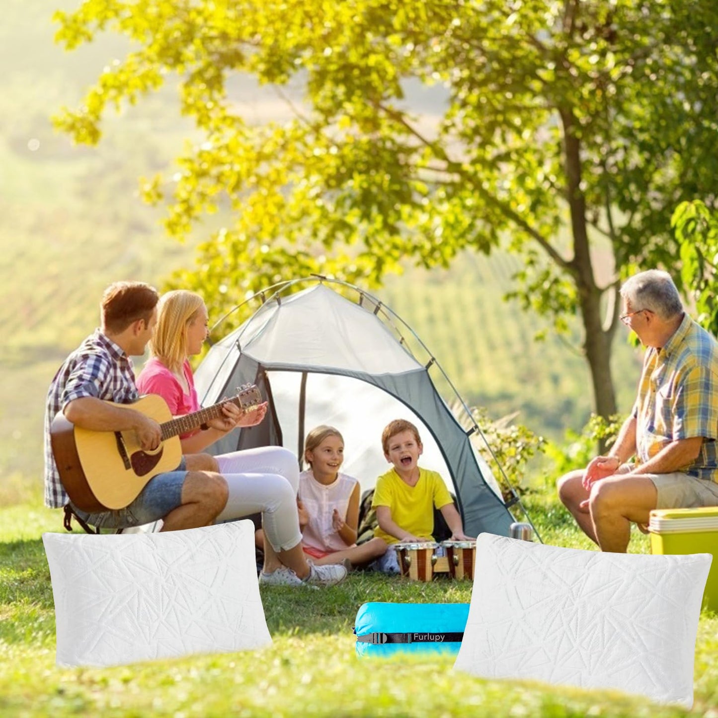 Furlupy Small Shredded Gel Memory Foam Pillow，Camping Pillow Travel Pillow- Adjustable for Contoured Support -Portable Ideal for Backpacking, Camping, Travel, Car, Airplane,Office Nap