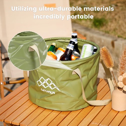 CIRCINUS Collapsible Water Bucket 5.28 gallons (20 liters) Portable wash Basin for Camping Fishing Travel Outdoor Gardening car Washing (Green)