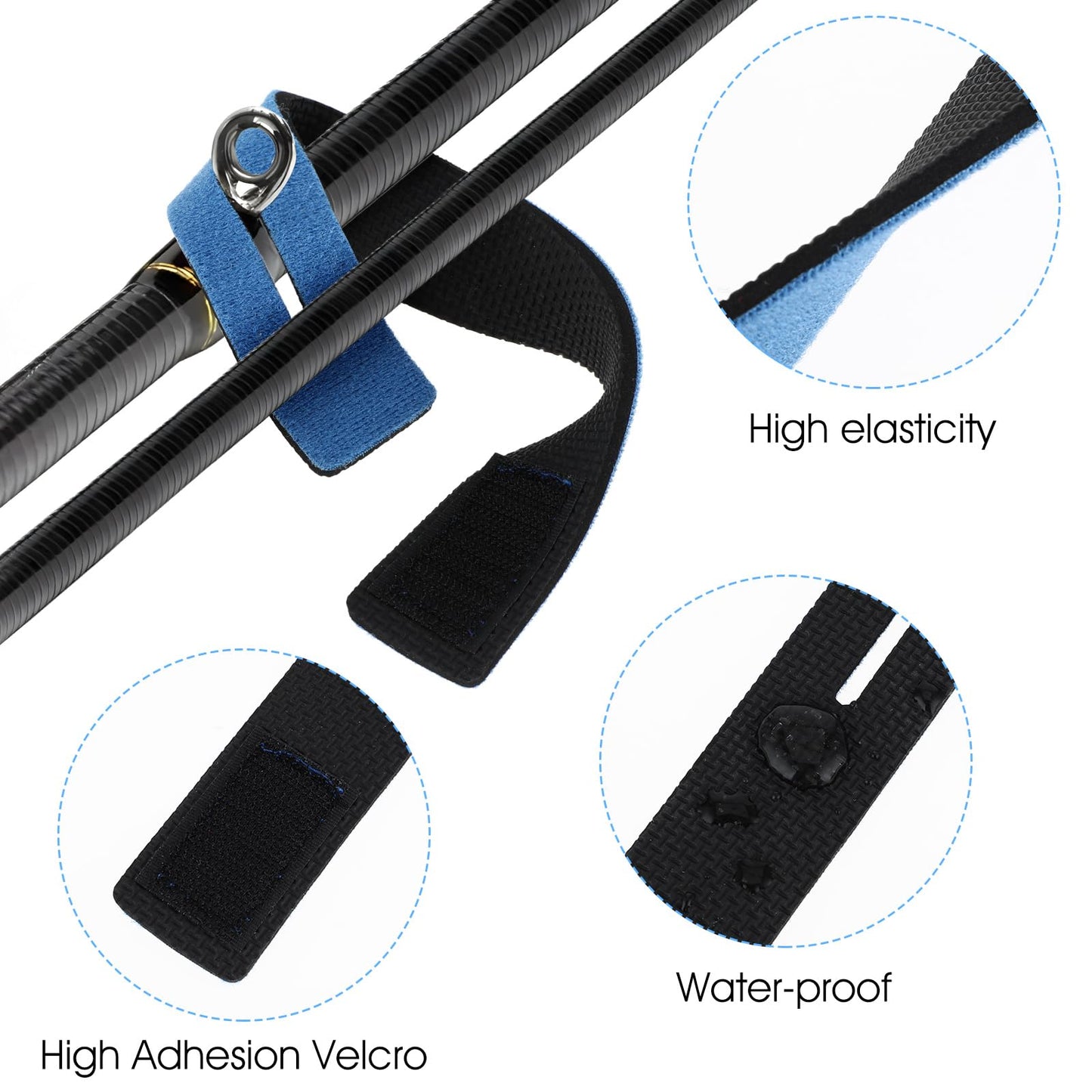 Jeffdad 12 Pcs Fishing Rod Straps, Fishing Rod Ties, Fishing Belt Fishing Rod Holder Strap, Elastic Fishing Tackle Ties Casting Rod Bands