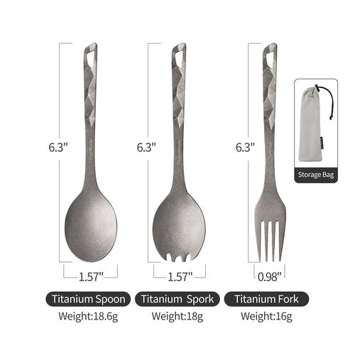 Thous Winds Titanium Cutlery Set, Ultralight and Durable Fork and Spoon, Reusable Flatware for Outdoor Camping Backpacking Hiking Picnic Travel, with Storage Bag