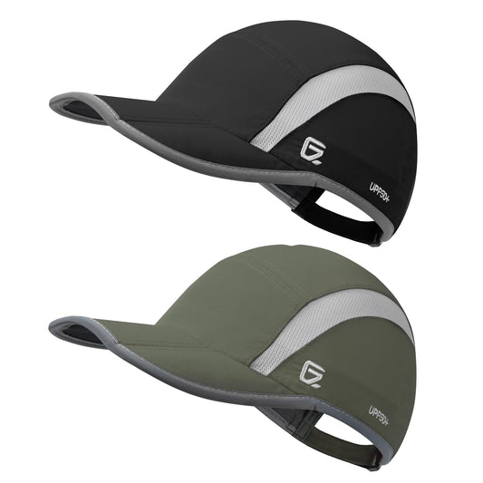 GADIEMKENSD 2 Pack Foldable Sports Sun Hat Men Women UV Protection Baseball Cap Reflective Runner Hat Quick Drying Summer Hiking Hat Black Army Green