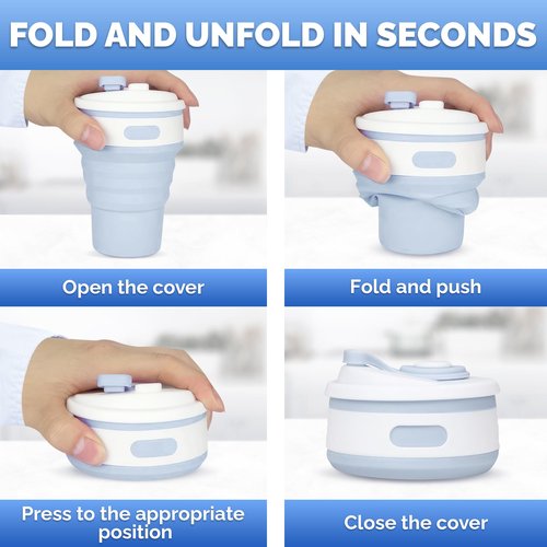 2-Pack Сollapsible Cups for Traveling Reusable – 12oz Leakproof Coffee Travel Mug, Silicone, Foldable & Portable for Hiking, Camping, Office | Lightweight Collapsible Coffee Cups for Outdoor Use