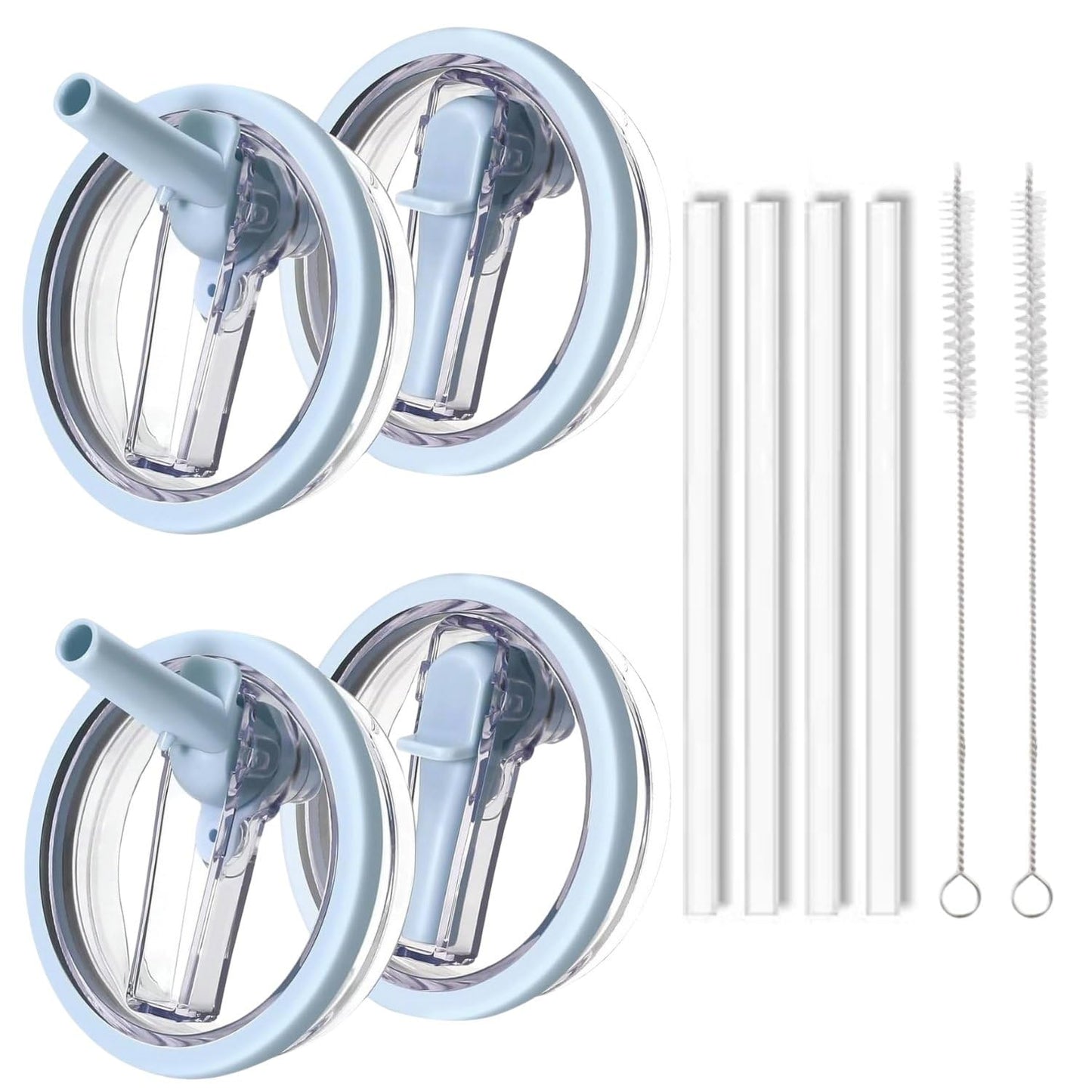 40oz Flip Straw Leak Proof Lid for Stanley H2.0 Quencher,4 Pack Tumbler Lid Replacement 40 oz for Stanley Cup Accessories ProTour,No Spill Proof Straw Cover for Stanley Accessories(Light Blue)