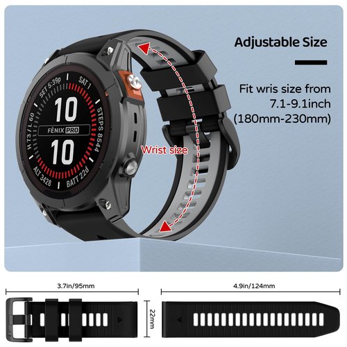 U-LIMVE Watch Band for Garmin Fenix 8 51mm/Fenix 7X Pro/Fenix 7X/Fenix 6X Pro/Fenix 6X/Fenix 5X/Fenix 3, Silicone QuickFit 26mm Replacement