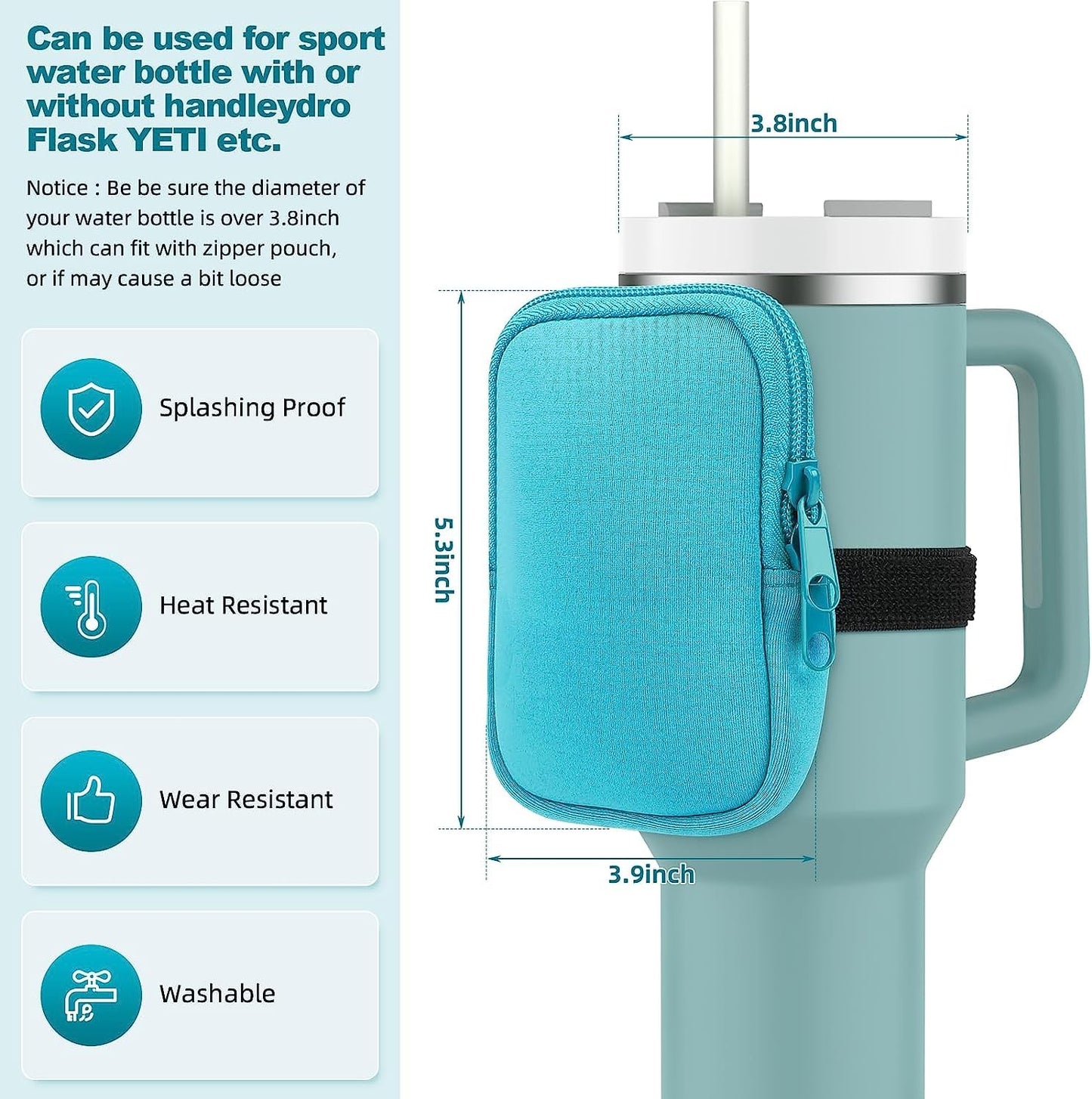 ORIHILL Akisola Water Bottle Pouch For Stanley Quencher Adventure 40oz & Stanley IceFlow 20oz 30oz, Gym Accessories For Women, Running Water Bottle Handheld Caddy Compatible With Tumbler (Seafoam)