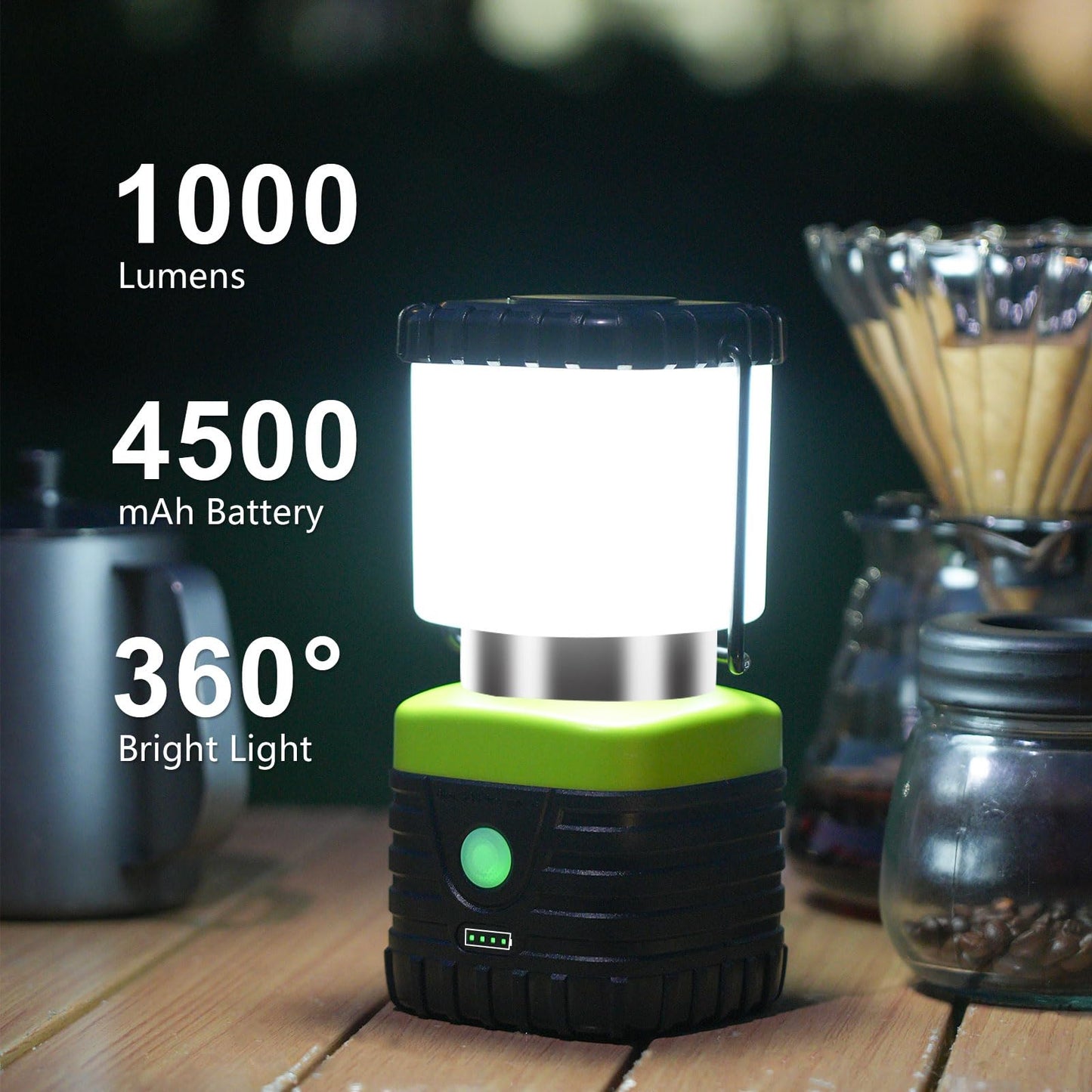 Jarxin 3PCS 6500K White Light LED Camping Lantern Rechargeable 1000LM, 4500mAh Power Bank, Flashlight for Hurricane Emergency, Hiking, IP44 Waterproof Lantern(Black)