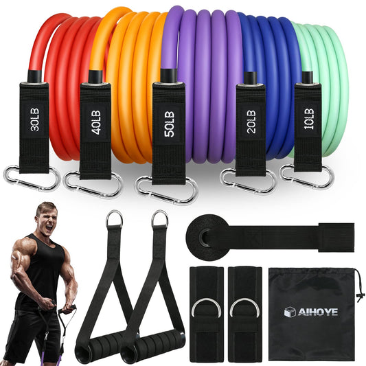 Heavy Resistance Bands Set for Working Out - Exercise Bands With Door Anchor and Handles - Stretch Bands for Fitness, Workout, Ligas Para Hacer Ejercicio