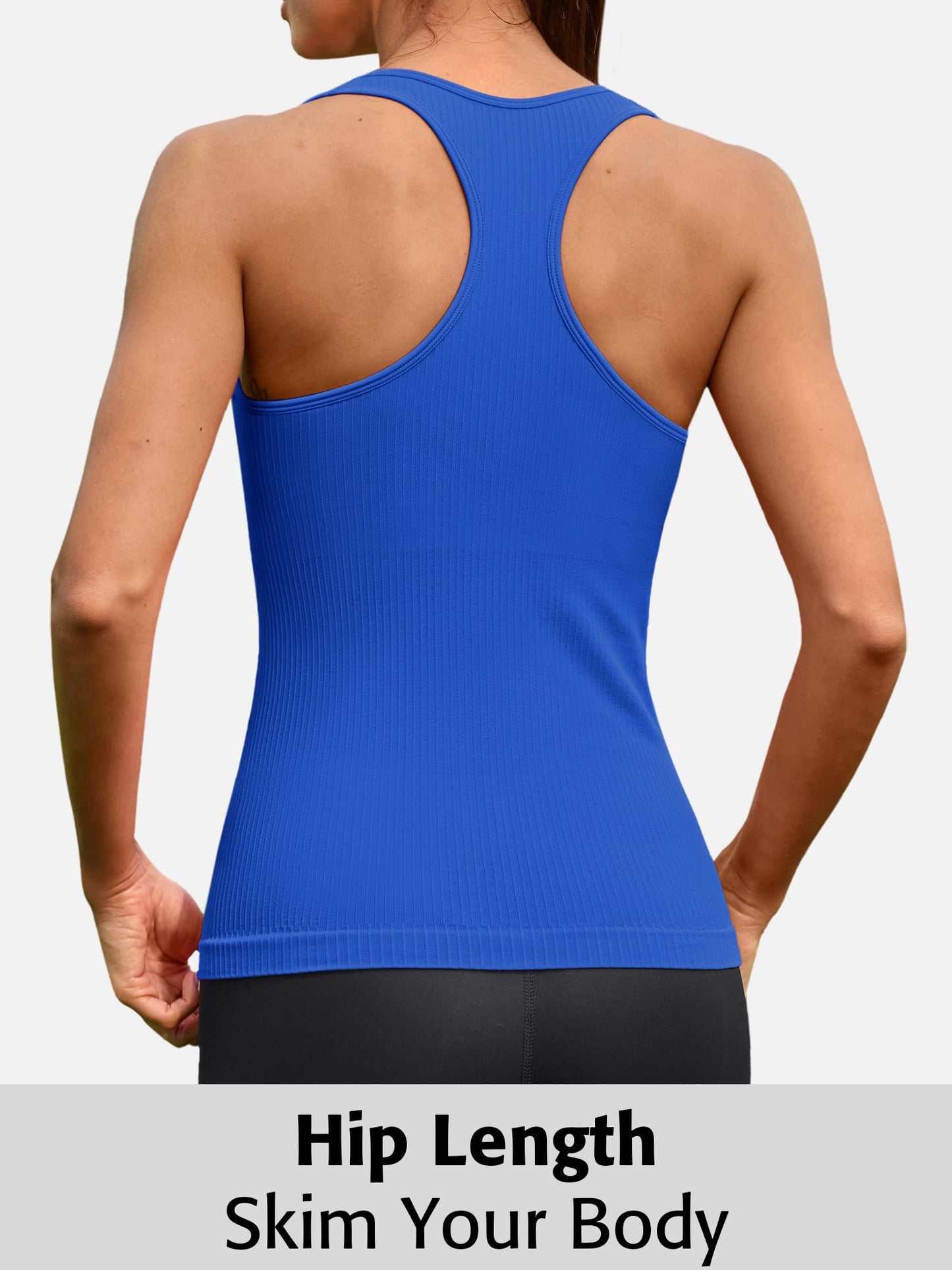 ATTRACO Ribflex Athletic Tops for Women Ribbed Gym Tank with Built-in Bra Tight Fit Royal Blue S