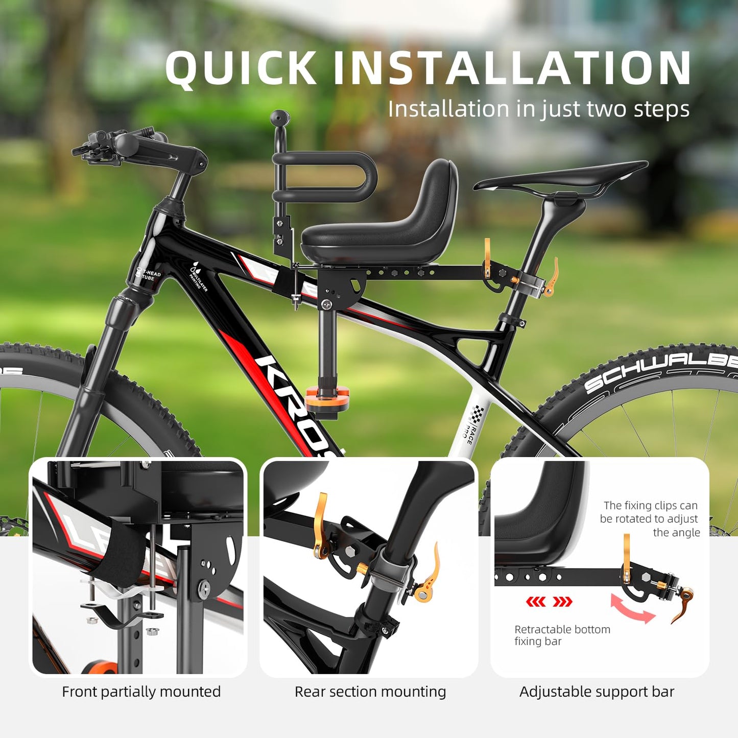 XIEEIX Front Mounted Child Bike Seat, Kids Bike Seat with Guardrail, High Seat Cushion Backrest Mountain Bike Child Bike Seat, Bicycle Child Safety Seat for Children from 1 to 3 Years Old