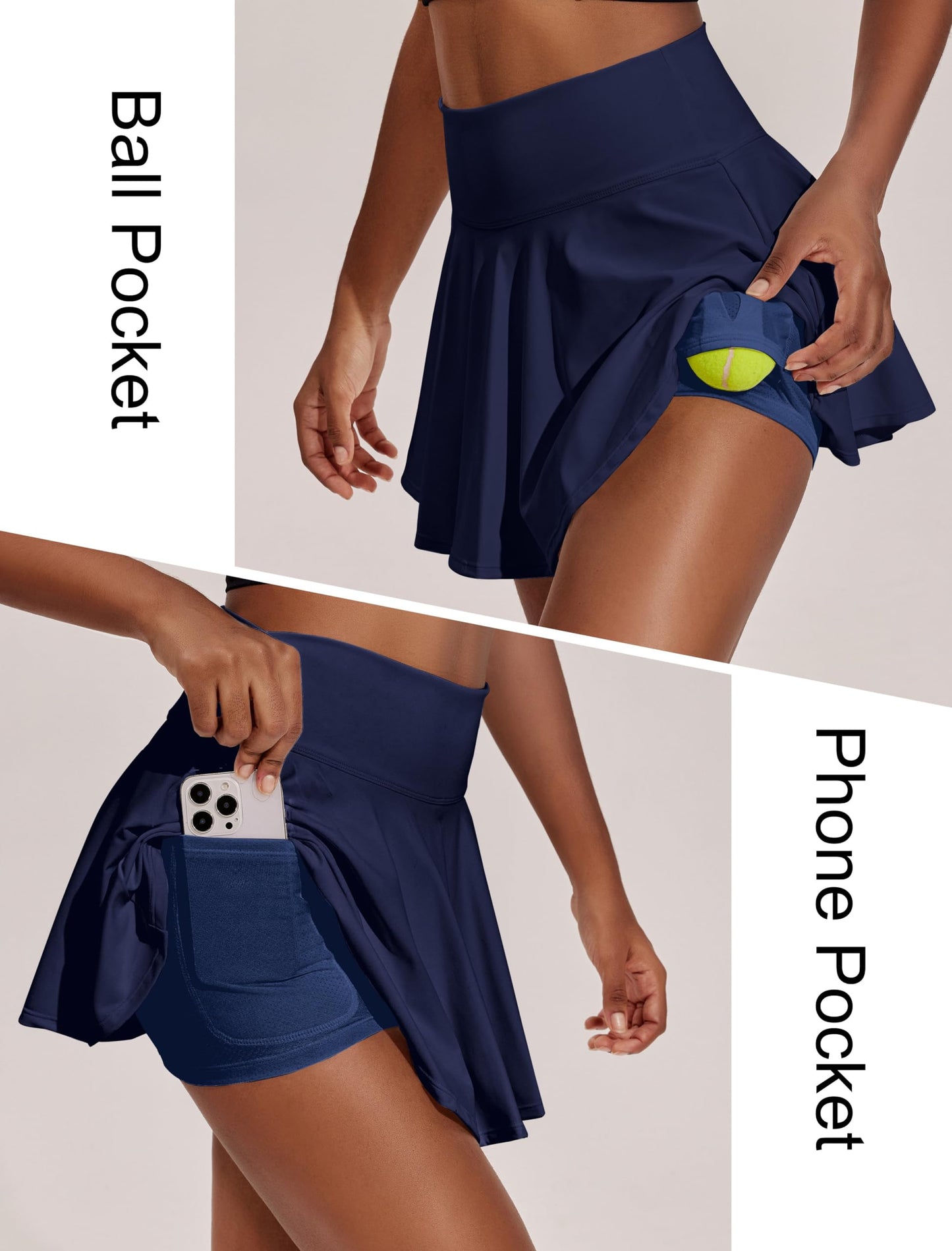 PINSPARK Women Pleated Tennis Skirt with Pockets Shorts High Waisted Athletic Golf Skorts Quick Dry Flowy Navy L