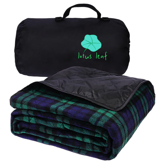LOTUS LEAF Waterproof Stadium Blanket 85”X 55” Packable,Windproof Extra Thick Picnic mat, Stadium Blankets for Camping with Quilted Fleece Lining,Machine Washable，Black (Green Check)