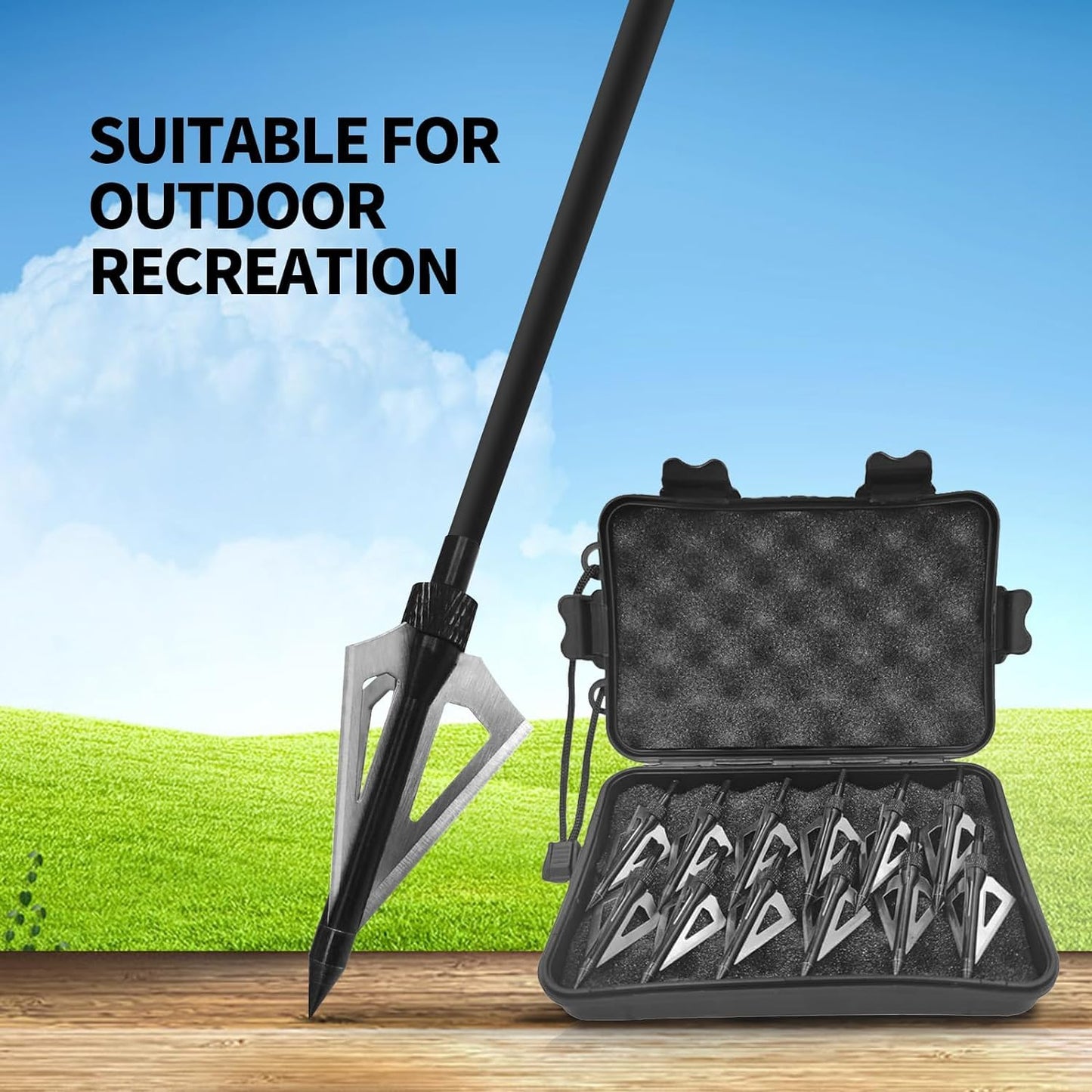 AREYCVK Archery Broadheads, 100 Grains Screw in Arrow Archery 3 Blades Hunting Heads Arrow Tips Compatible Crossbow& Compound Bow with Broadhead Storage Case (12PCS) (Black)