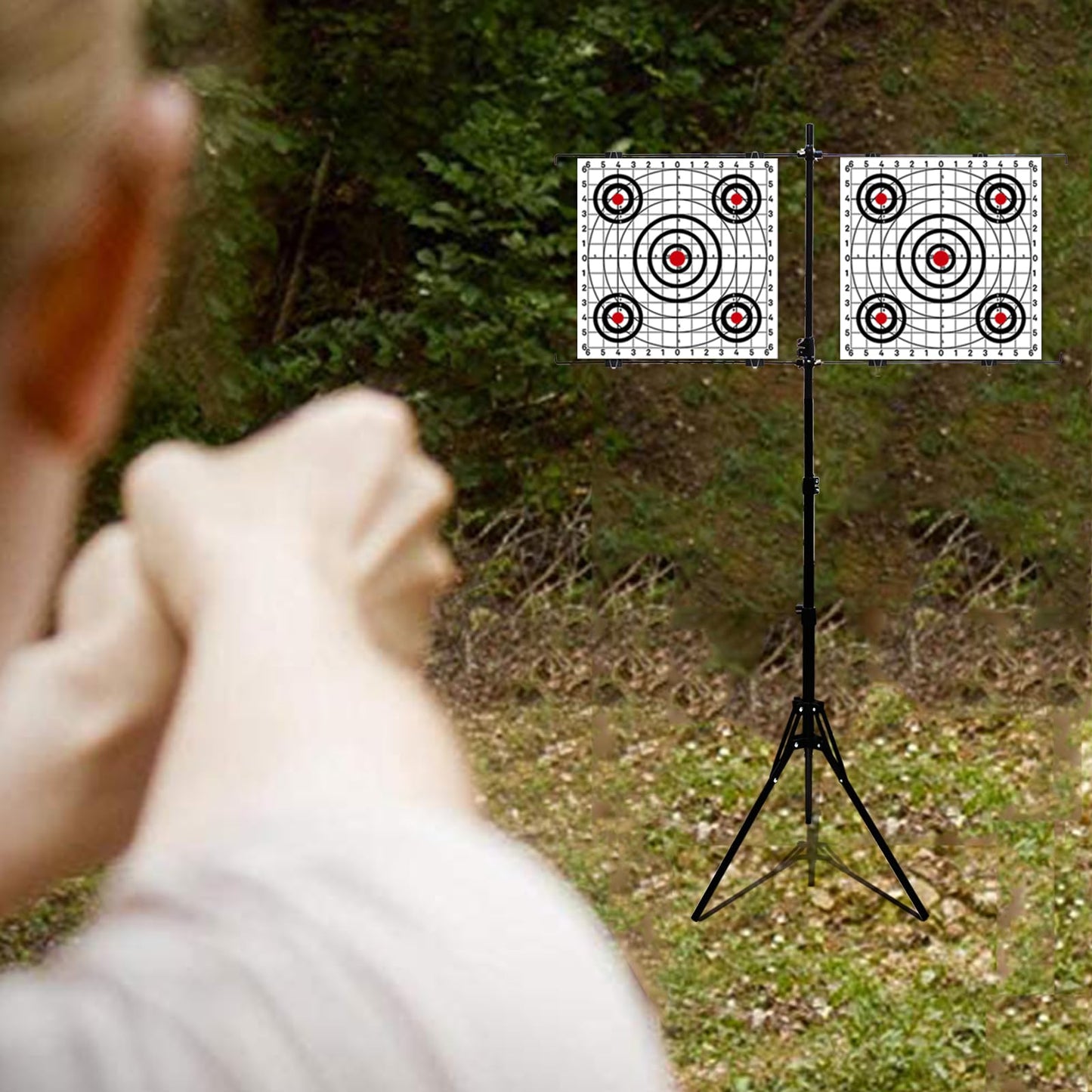 Atflbox Adjustable Paper Target Holder with 10pcs Target Papers for Outdoor, Paper Targets Stand for BB Gun, Airsoft, Airgun Backyard Shooting Practice