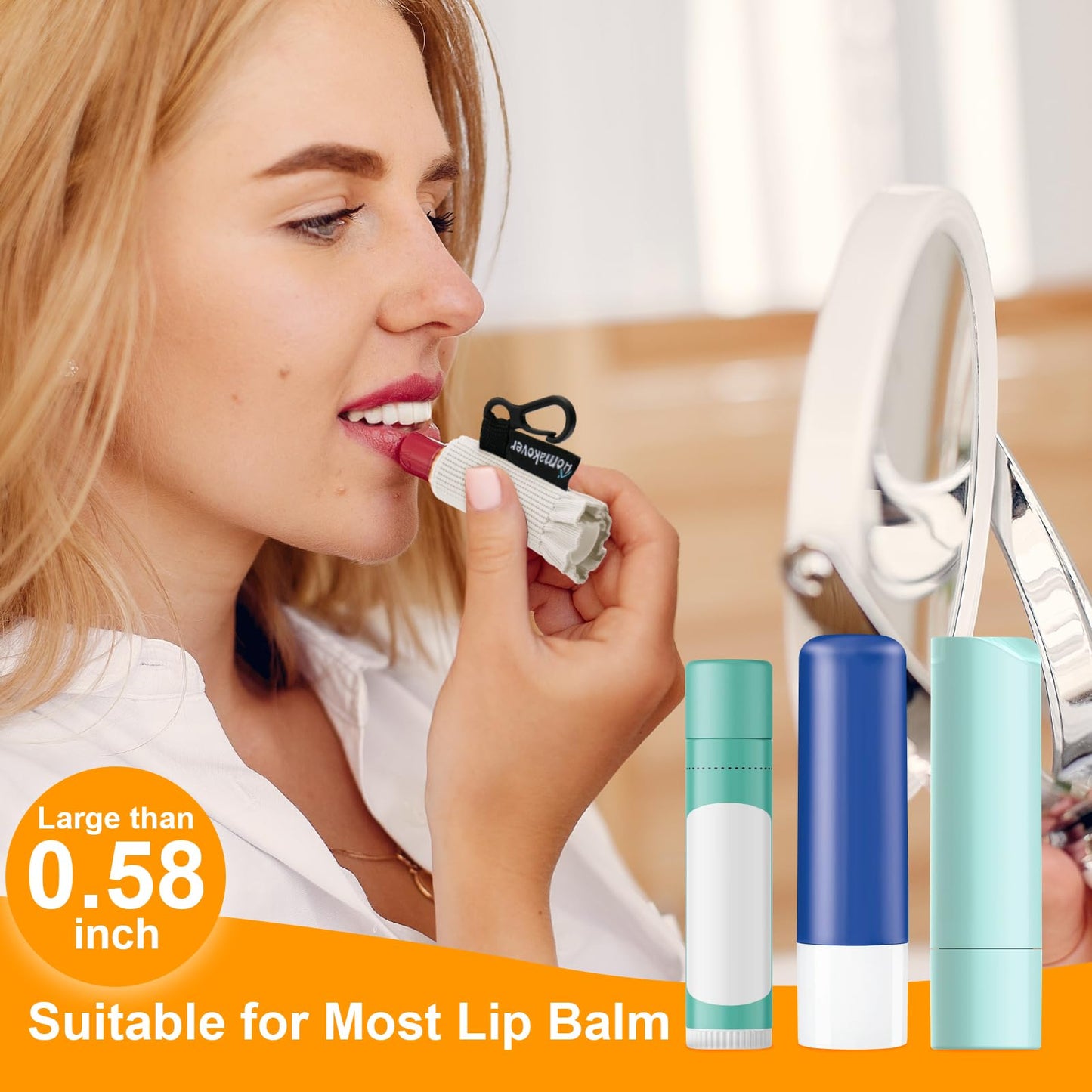 5 Pack Compact Clip-On Lip Balm Holder Keychain, Tight-Knit Elastic Lipstick Holder Sleeve, Minimalist Design Lip Gloss Lipstick Stretchable Key Chain Holder (Black/Beige/Pink/Blue/Purple)