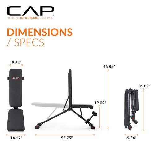 CAP Barbell Foldable Adjustable Weight Bench – Durable, Space-Saving, and Fully Adjustable for the Ultimate Home Gym Performance