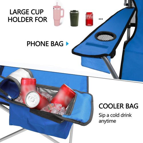 MKSY Beach Chair with Canopy Shade, Folding Camping Chair Support to 330LBS, Outdoor Chair with Cup Holder & Cooler Bag for Travel Hiking,Fishing(Blue)