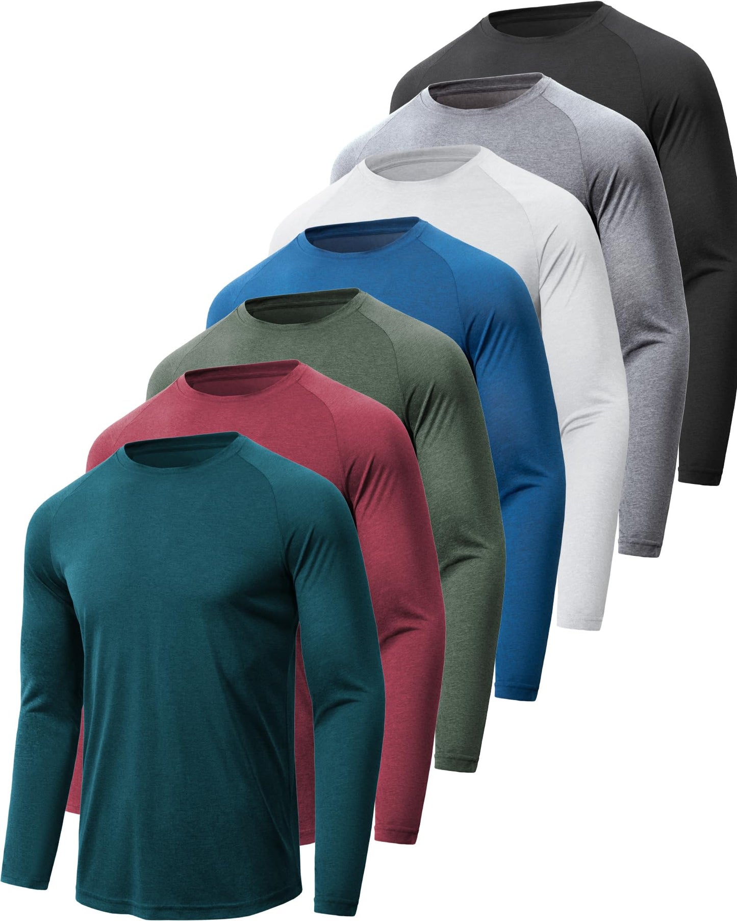 BALENNZ Long Sleeve Tee Shirts for Men - Moisture Wicking Quick Dry Long Sleeve Shirts UV Sun Protection T-Shirts for Running Heather Black, Dark Grey, Light Grey, Blue, Red, Army Green, Teal Large