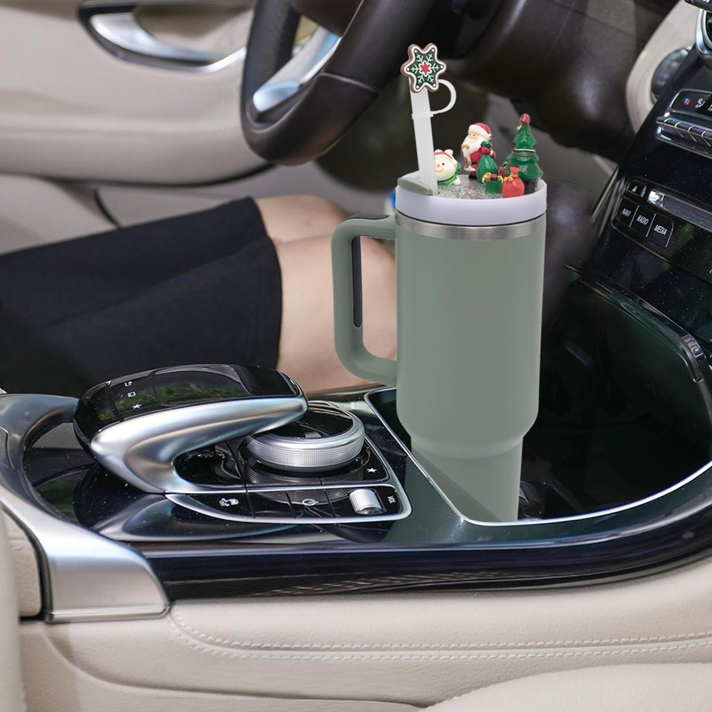 Accessories Compatible with Stanley Cup Lid, Silicone Snowflake Christmas Straw Toppers for Stanley Cup H2.0 Holiday Lid Accessories 40 OZ,Gift for Kids