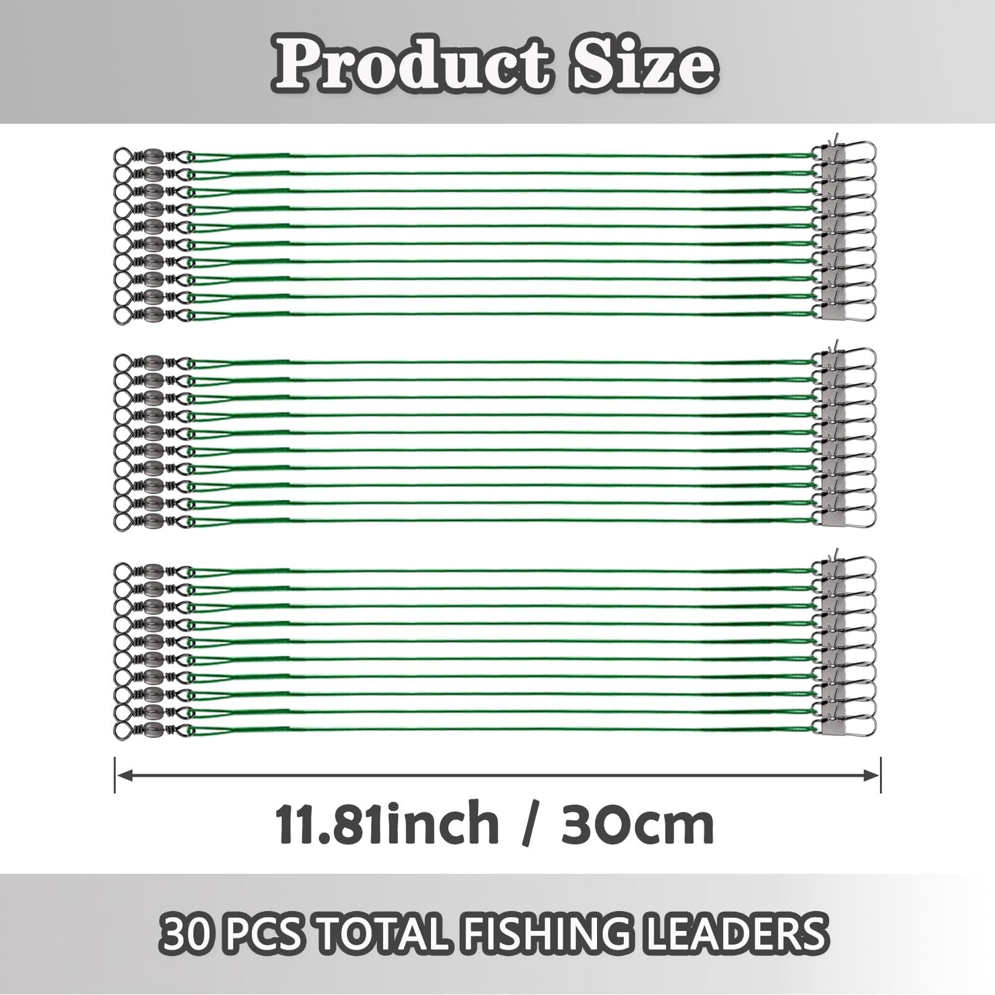 Fishing Leaders, 30pcs Stainless Steel Leader Wire Fishing Leader Line with Swivel Snaps Fishing Wire Leaders Connecting Fishing Tackle Lure or Hook for Saltwater and Freshwater - 11.81inch