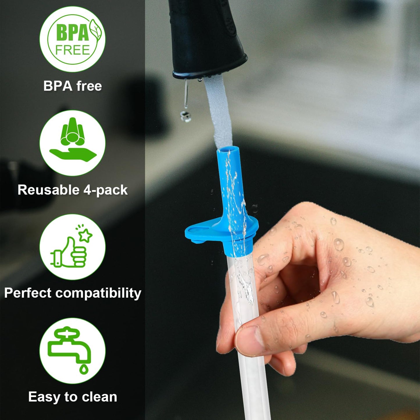 4pcs Replacement Straws with Bite Valve for Zak Designs Kelso 15 oz, with 1 Cleaning Brush Reusable Kids Cup Replacement Straws Accessory for Zak, BPA-Free (Blue)