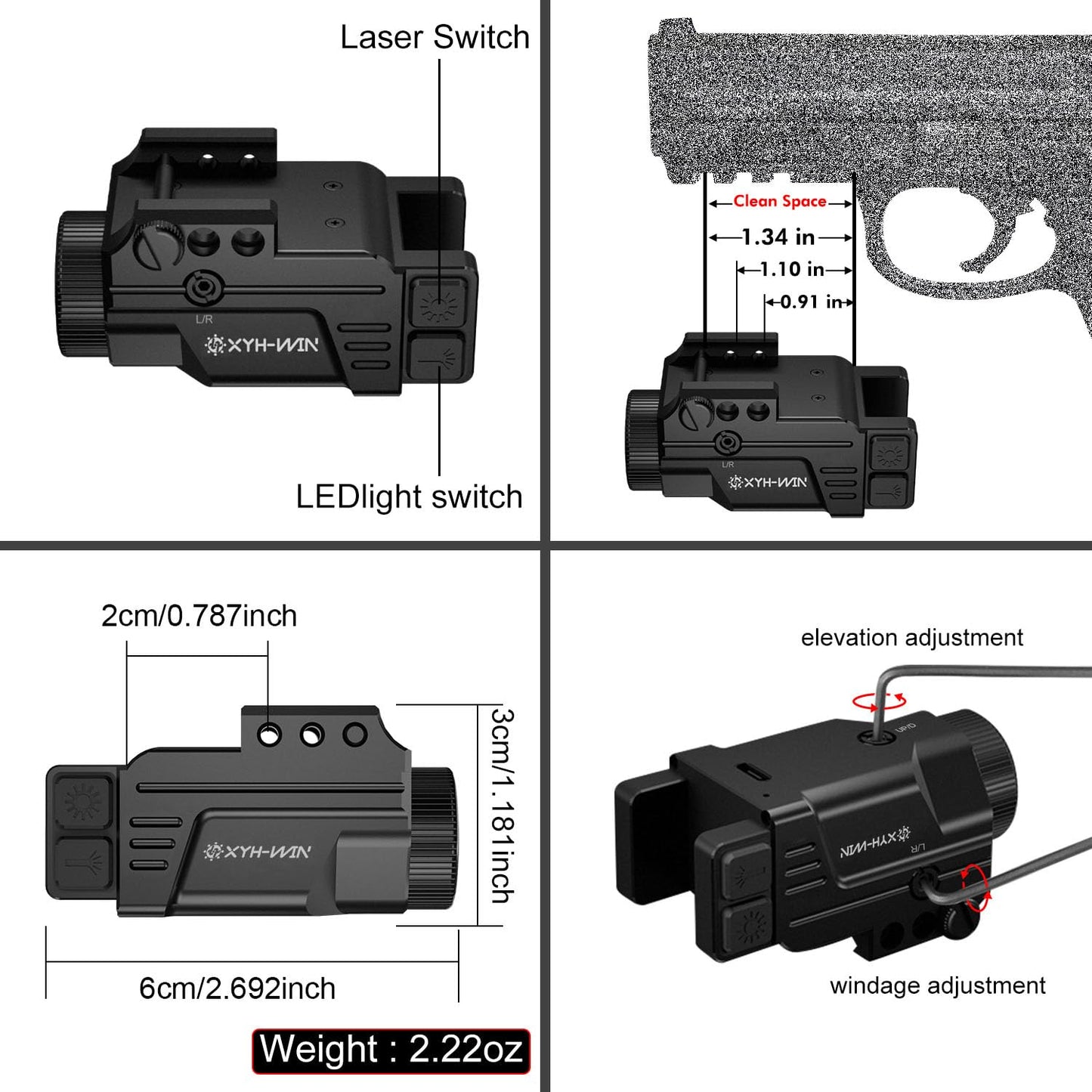 Aluminium USB Rechargeable Taurus G2c G3C Pistol Green Laser Light Combo, 600 Lumens Tactical Picatinny Rail Light with Laser Sight for Rifle