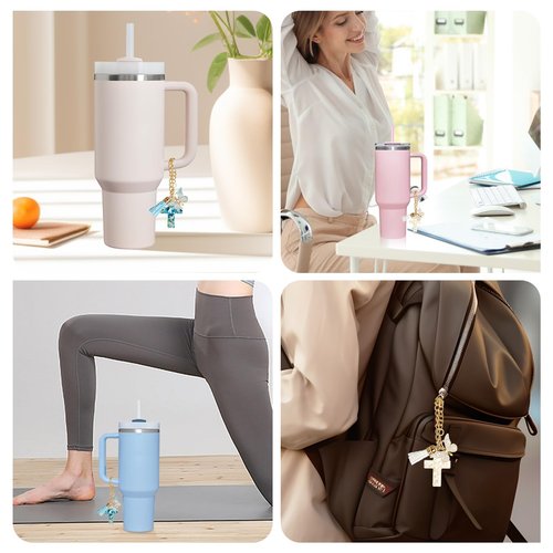 OSVINO 2PCS Charm Accessories for Stanley Cup, Cross-Shaped Keychain with Bling Butterfly Chain for Stanley Tumbler Handle, Cute Water Bottle Chain for Women Men Gift, Gold