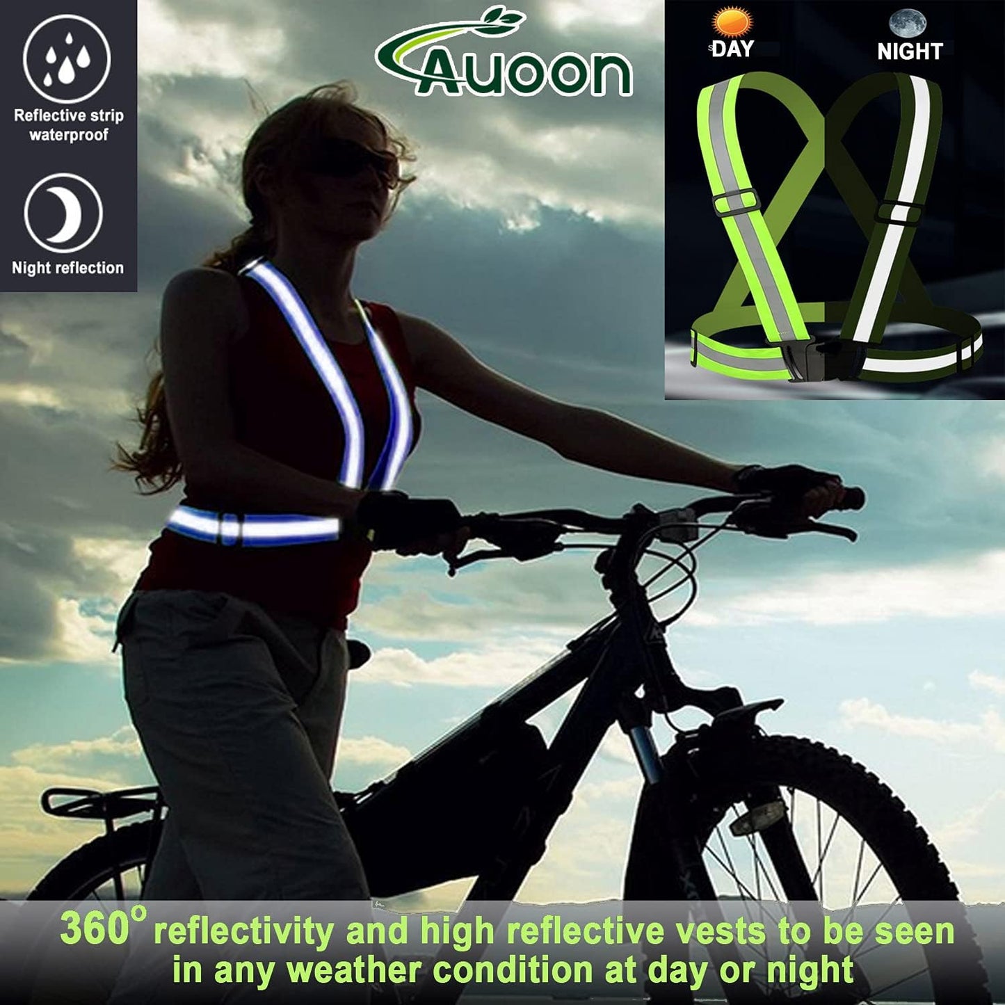 AUOON Reflective Running Vest,Reflective Vest Adjustable for Run,Cycle,Walk, Outdoor,Breathable Waterproof Lightweight