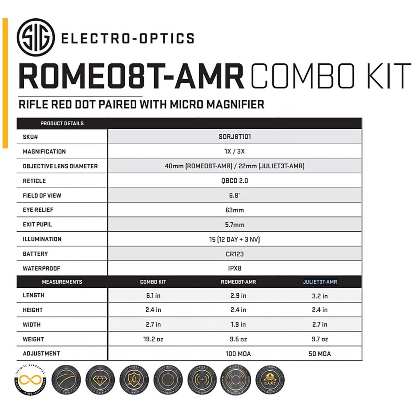 SIG SAUER ROMEO8T-AMR 1x40mm Red Dot Sight & JULIET3T-MICRO 3x22mm Magnifier Combo | Waterproof Electro-Optics Kit with QBCD 2.0 Reticle & MOTAC | Durable Compact Sight Set for Tactical Use