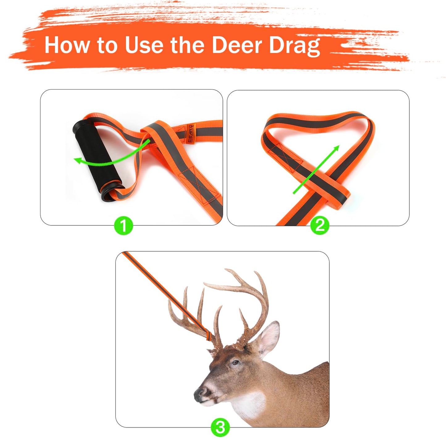 GearOZ Deer Drag Ropes with Harness, 2PCS Durable Deer Hunting Pull Strap 76" Reflective Orange Strap with Sturdy Handle, Easy to Use Deer Hunting Gift for Hunter/Men, Ideal Hunting Gear Accessories
