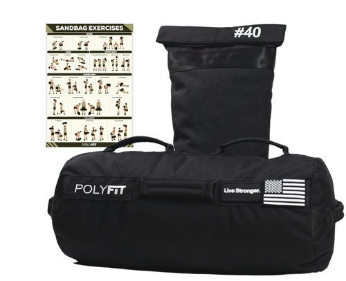 Polyfit Sandbag Pro - Workout Sandbag with Triple Closure Filler Bag and Reinforced Nylon Webbing - Black - 40LB