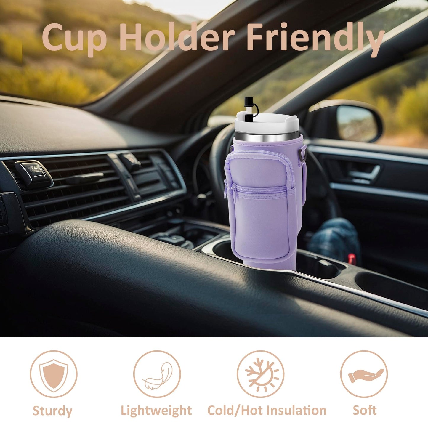 AceTreker 30/40 oz Stanley Cup Sling Bag with Strap & Phone Pocket, Neoprene Vacuum Insulated Travel Tumbler Holder with Straw Cover for Simple Modern with Handle-Black Flower