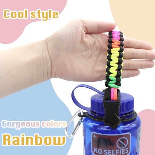 LUTQ 2 Packs Cap Strap for 32oz Wide Mouth Nalgene Bottles - Durable Paracord Strap with Aluminum Alloy Safety Buckle - Handle Compatible with Nalgene - Rainbow