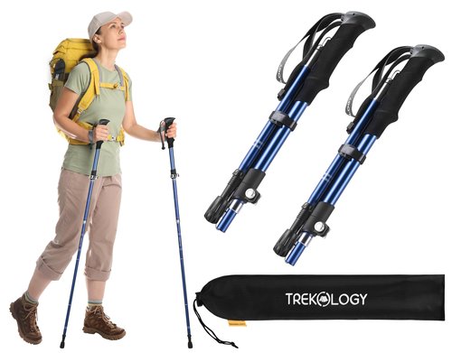 TREKOLOGY TREKZ SE 2pc Collapsible Hiking Stick - Lightweight, Foldable Retractable Trekking Poles for Men, Women & Seniors with Adjustable Height - Nordic Walking Stick for Backpacking,Camping