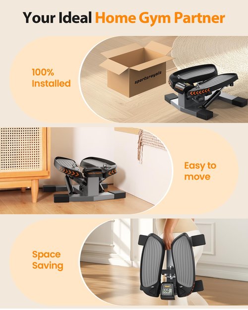 Sportsroyals, Mini Steppers for Exercise,Stair Stepper with Resistance Band, Hydraulic Fitness Stepper Exercise Home Workout Equipment for Full Body Workout, 330lbs Weight Capacity