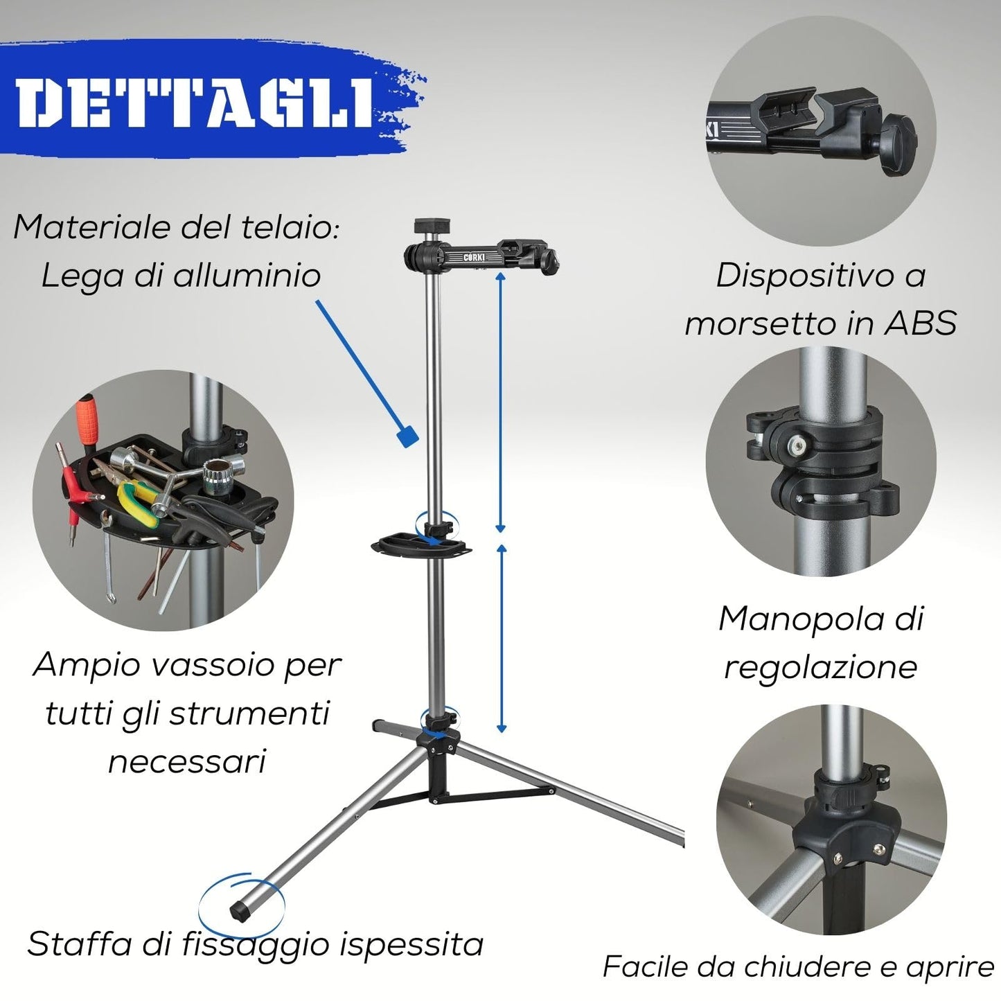 corki Cycles Bicycle Repair Stand Maintenance Work Stand - Max 38Kg or 83.8 lbs Home Portable Bike Mechanics Workstand