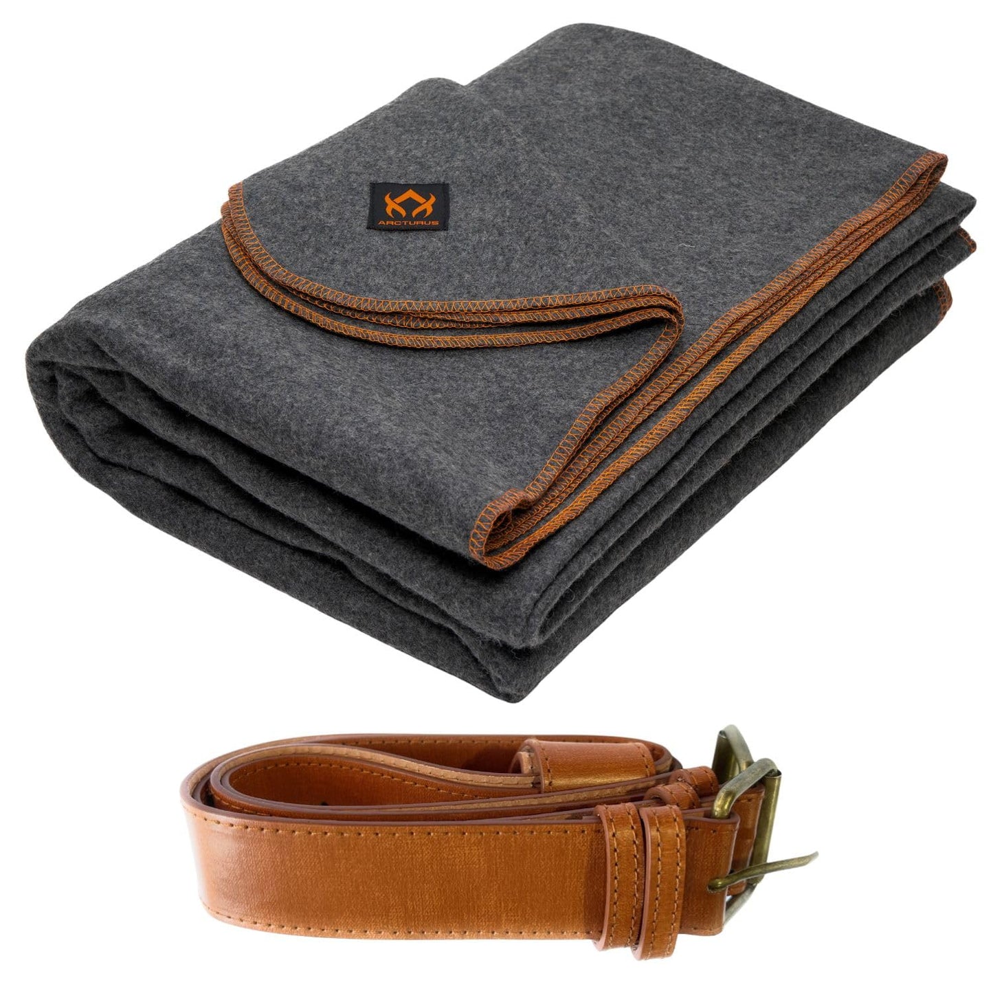 Arcturus Military Gray Wool Blanket and Carry Straps Bundle
