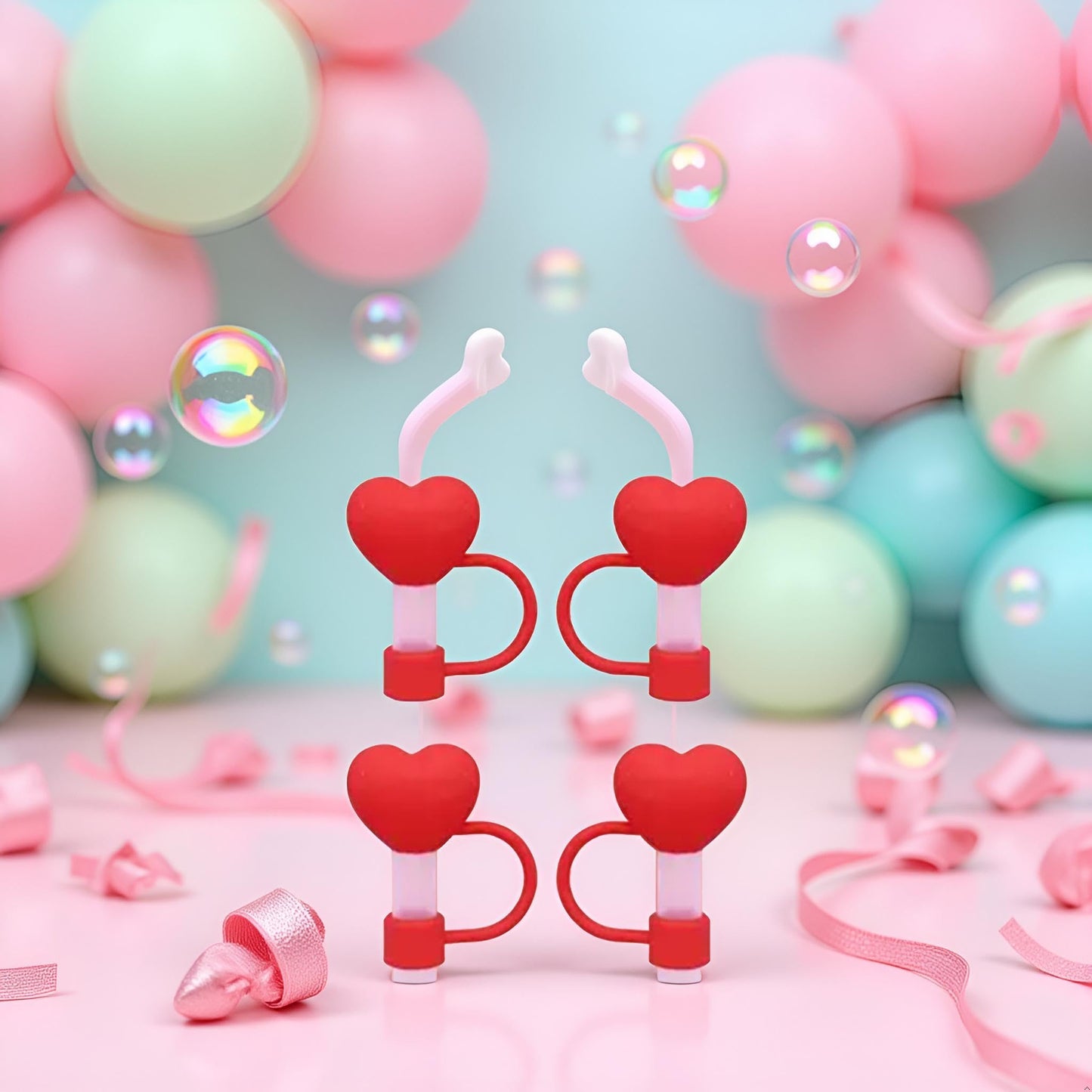 4PC Red Heart Straw Cover for Stanley 40&30 Oz Cup, 10mm Silicone Straw Covers Cap for Stanley Cup Accessories, Cute Topper for Tumblers, Cap Stopper for Reusable Straws Tip Lids