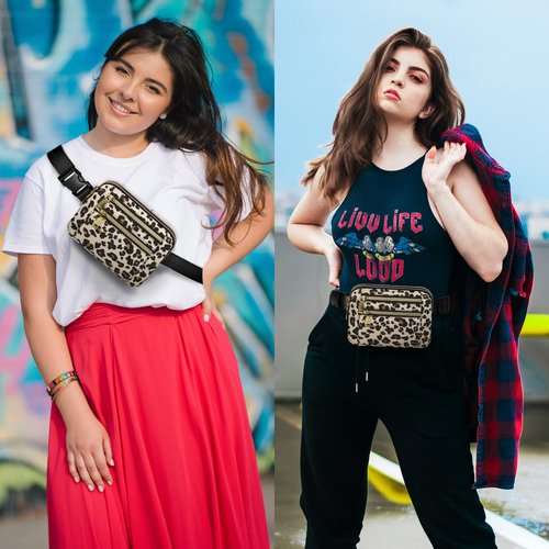 Capolo Leopard Print Travel Backpack + Matching Leopard Print Fanny Packs
