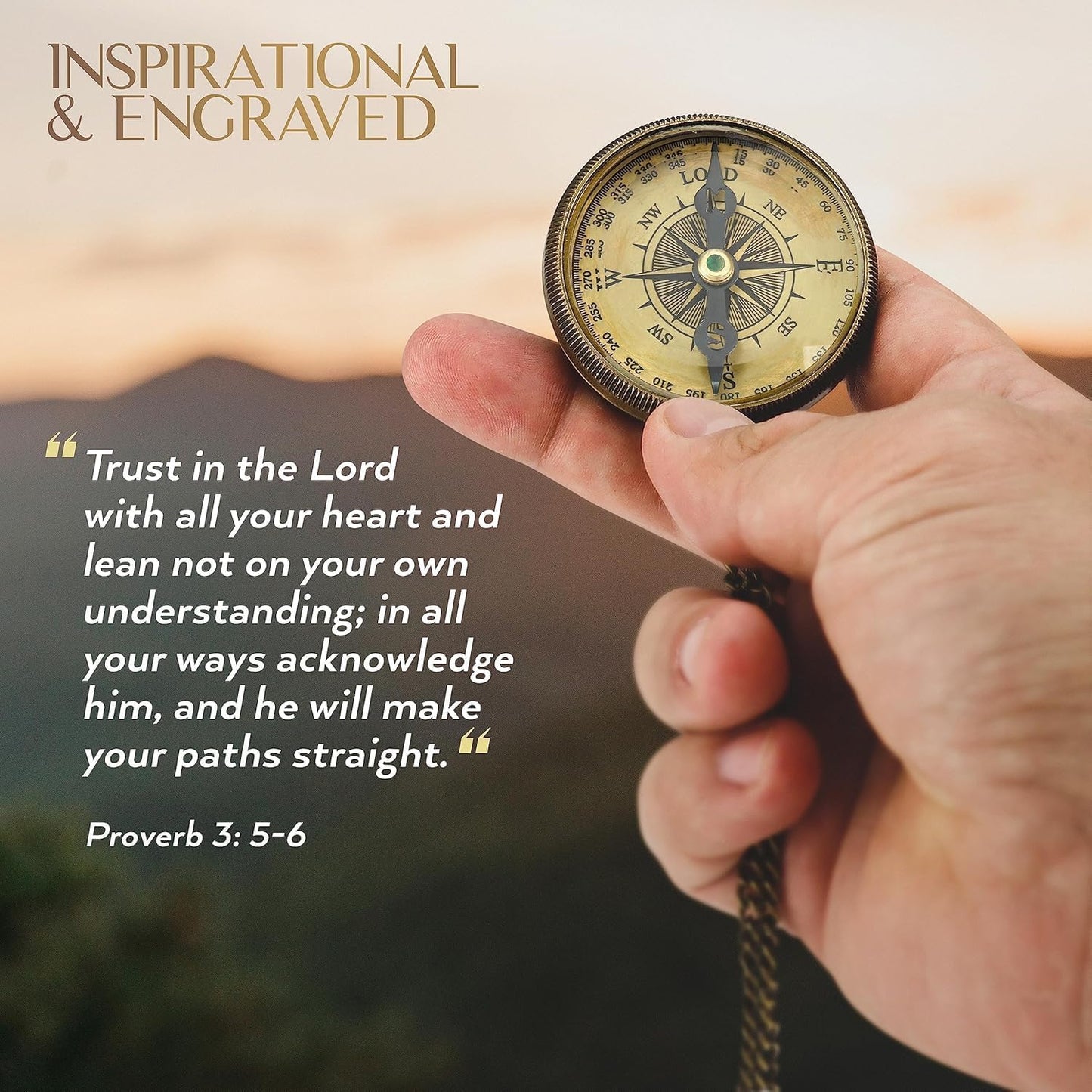 God is My Guide Brass Compass Gift with Display Box - Engraved Scripture Prayer Compass Religious Gift for Men & Women - Baptism, Confirmation, Communion Compass for Boys Graduation Gift