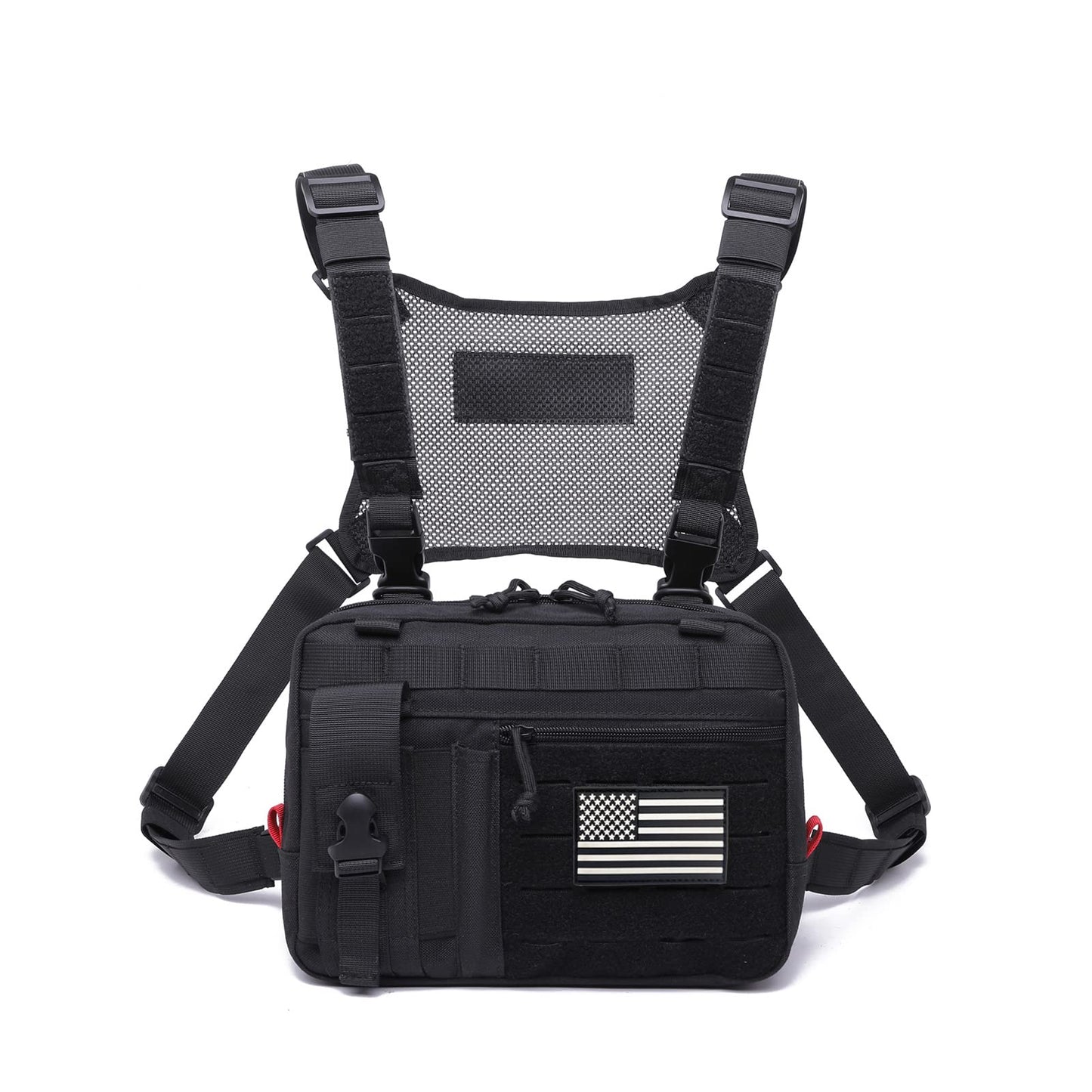 TAXATM Tactical Molle Admin Pouch of Laser Cut Design,Medical EMT Organizer with Phone Pouch,EDC EMT Pack IFAK Tool Holder WIth US Patch (Large Black with Harness)