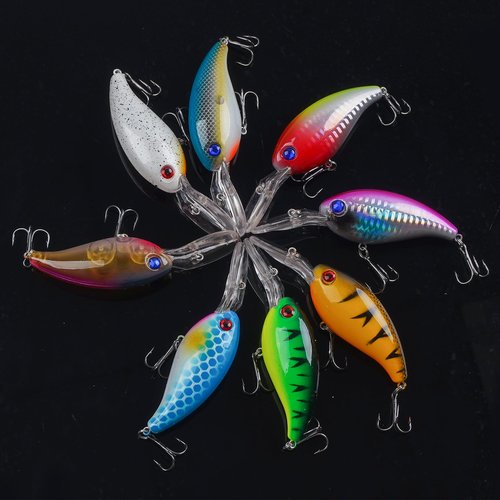 VATEICO 8PCS Fishing Lures Popper Lures Shadllow Deep Diving Swimbait Crankbait Fish Wobble Hard Fishing Baits for Bass Trout Freshwater and Saltwater Fish Tackles 4.0inch