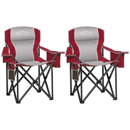 SAILARY 2PCS Folding Camping Chair, Heavy Duty Portable Lawn Chairs with Cooler Bag, Side Pocket & Cup Holder, Folding Chairs for Outside Support 450lbs Red