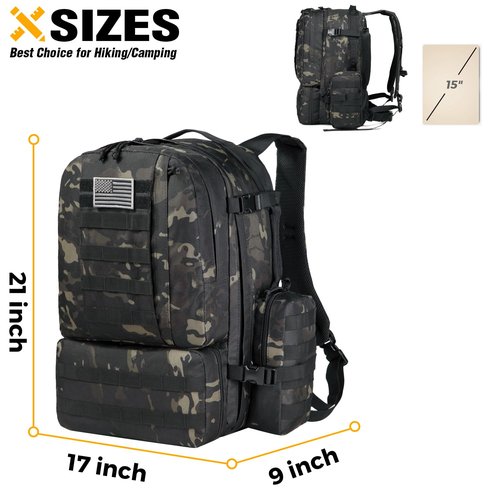 DBTAC Tactical Backpack 50L Large Classic Army 3-DAYS Assault Pack Molle Bag for Outdoor Hiking/Travel/Work (Black Camo)