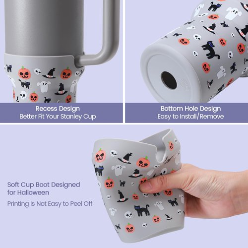 Thxbag Silicone Boot for Stanley Cup 30oz&20oz, Halloween Boot Sleeve Cover Fit with Stanley H2.0 and Quencher Adventure Tumbler Accessories (Cream, 30oz&20oz)