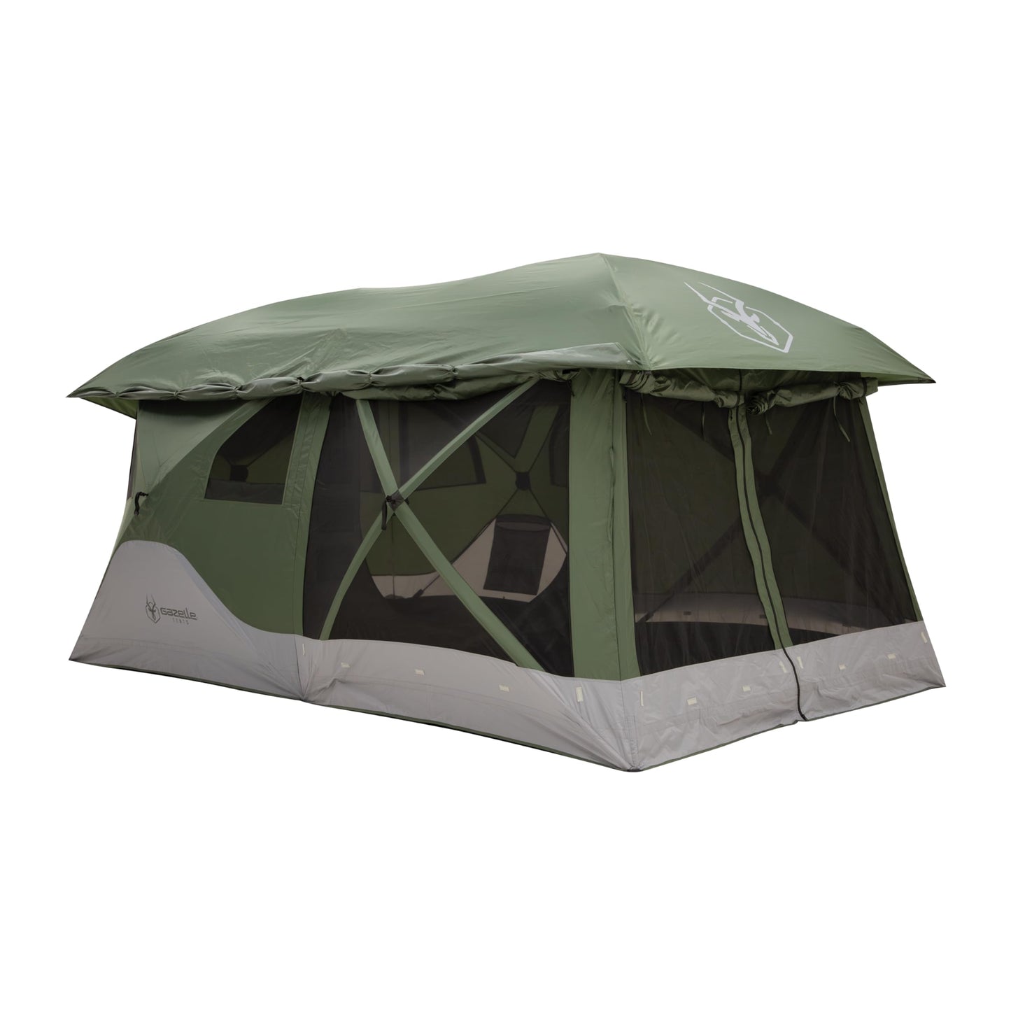 Gazelle Tents™, T4 Tandem Hub Tent, Easy 90 Second Set-Up, Waterproof, UV Resistant, Convertible Screen Room, Removable Floor, 4-8 Person, Alpine Green, 78" x 94" x 165", GT450GR