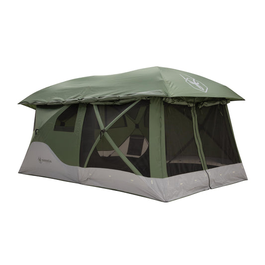 Gazelle Tents™, T4 Tandem Hub Tent, Easy 90 Second Set-Up, Waterproof, UV Resistant, Convertible Screen Room, Removable Floor, 4-8 Person, Alpine Green, 78" x 94" x 165", GT450GR