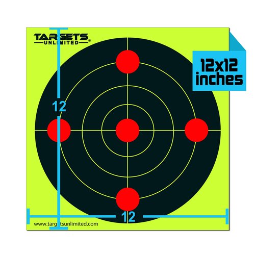 Splatter Targets - 12 x12 inch – Two Color Splatter. Instantly See Your Shots Burst Bright Fluorescent Yellow or White Upon Impact. (25 Pack)