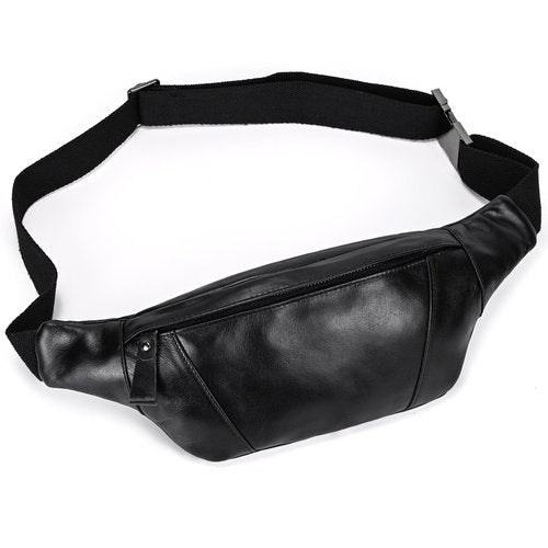 LUUFAN Men's Leather Waist Bag Multiple Pockets Slim Fanny Pack Adjustable Belt bag for Outdoor Running Hiking and Travel (Black)
