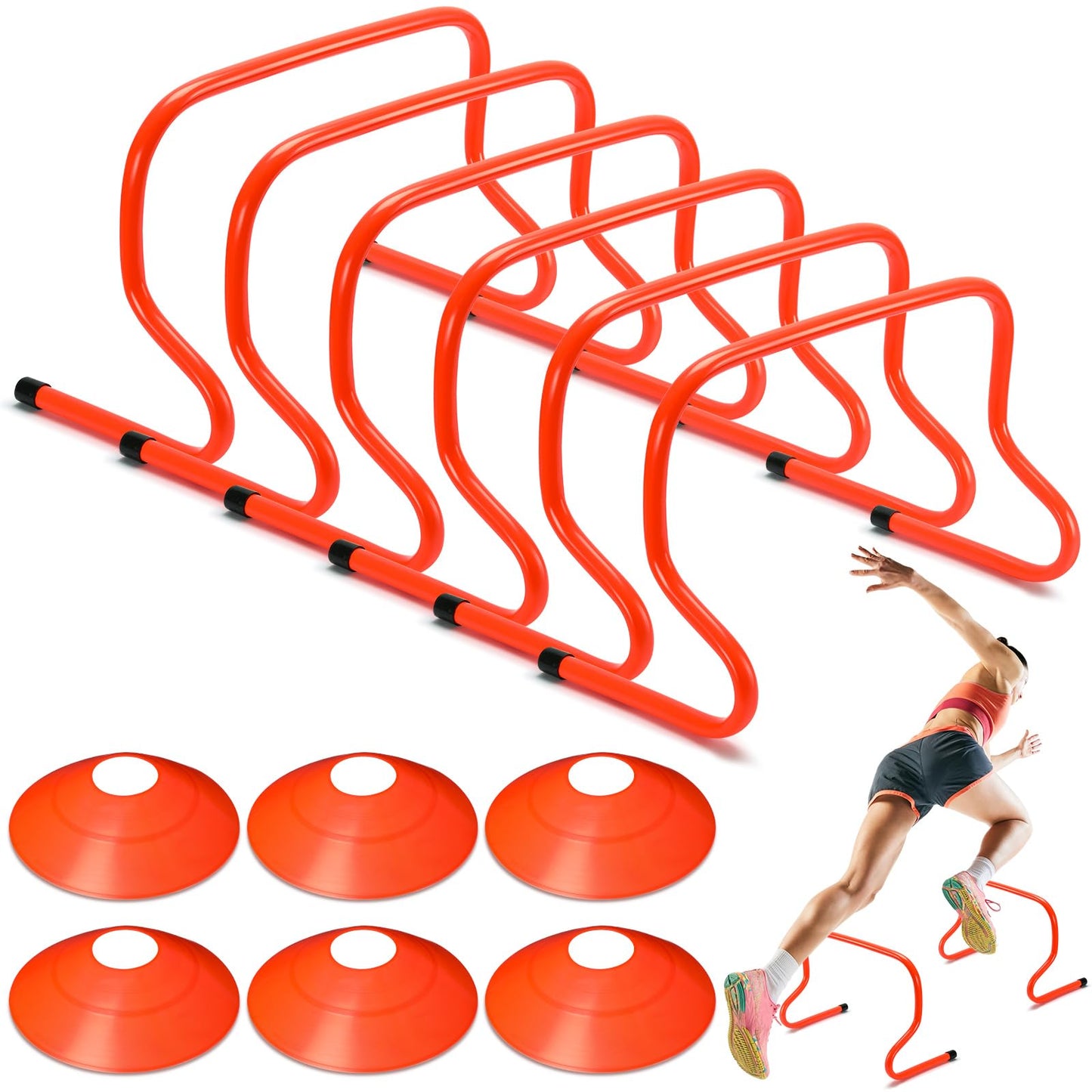 Gemscream 6 Sets 12" Speed Agility Training Hurdles for Athletes Soccer Training Hurdles Agility Training Equipment with Marker Cone Adjustable Training Hurdle Plyometric Hurdles for Basketball